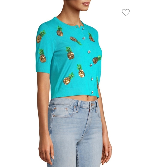 ALICE + OLIVIA Brady Sequin Pineapple Cardigan NWT - Picture 3 of 15